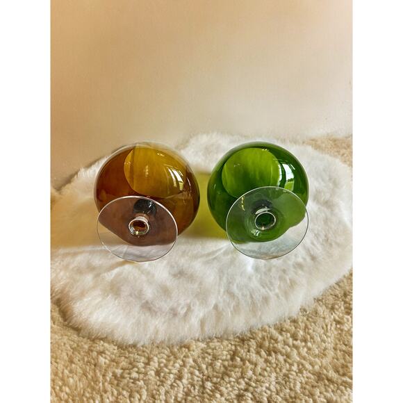 Brandy Snifters Mid Century Modern Oversized-Green / Amber Set of 2-Vintage - Picture 4 of 5